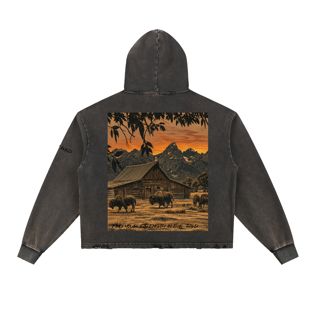 Buffalo Graphic Vintage Washed Frayed-Hem Hoodie