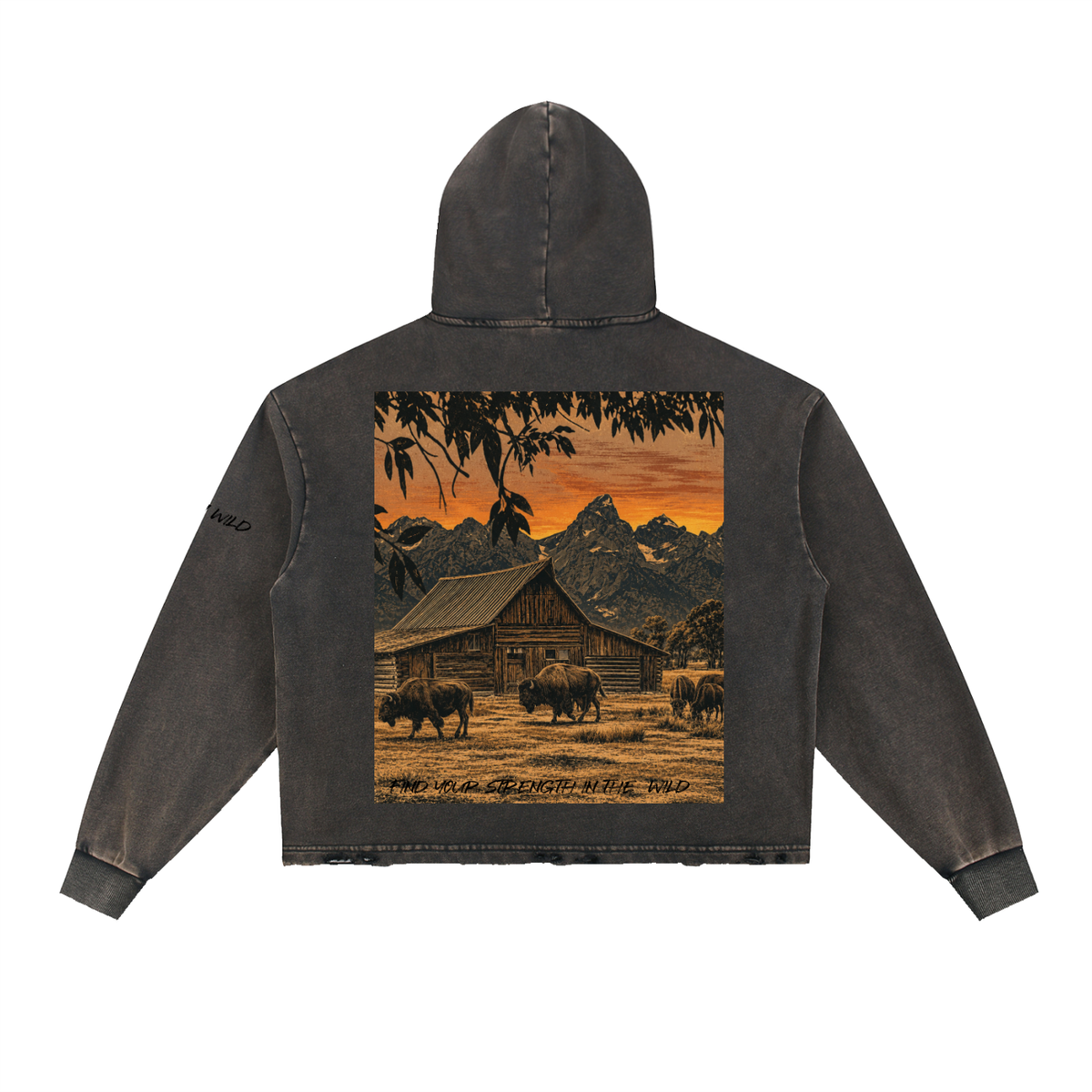 Buffalo Graphic Vintage Washed Frayed-Hem Hoodie