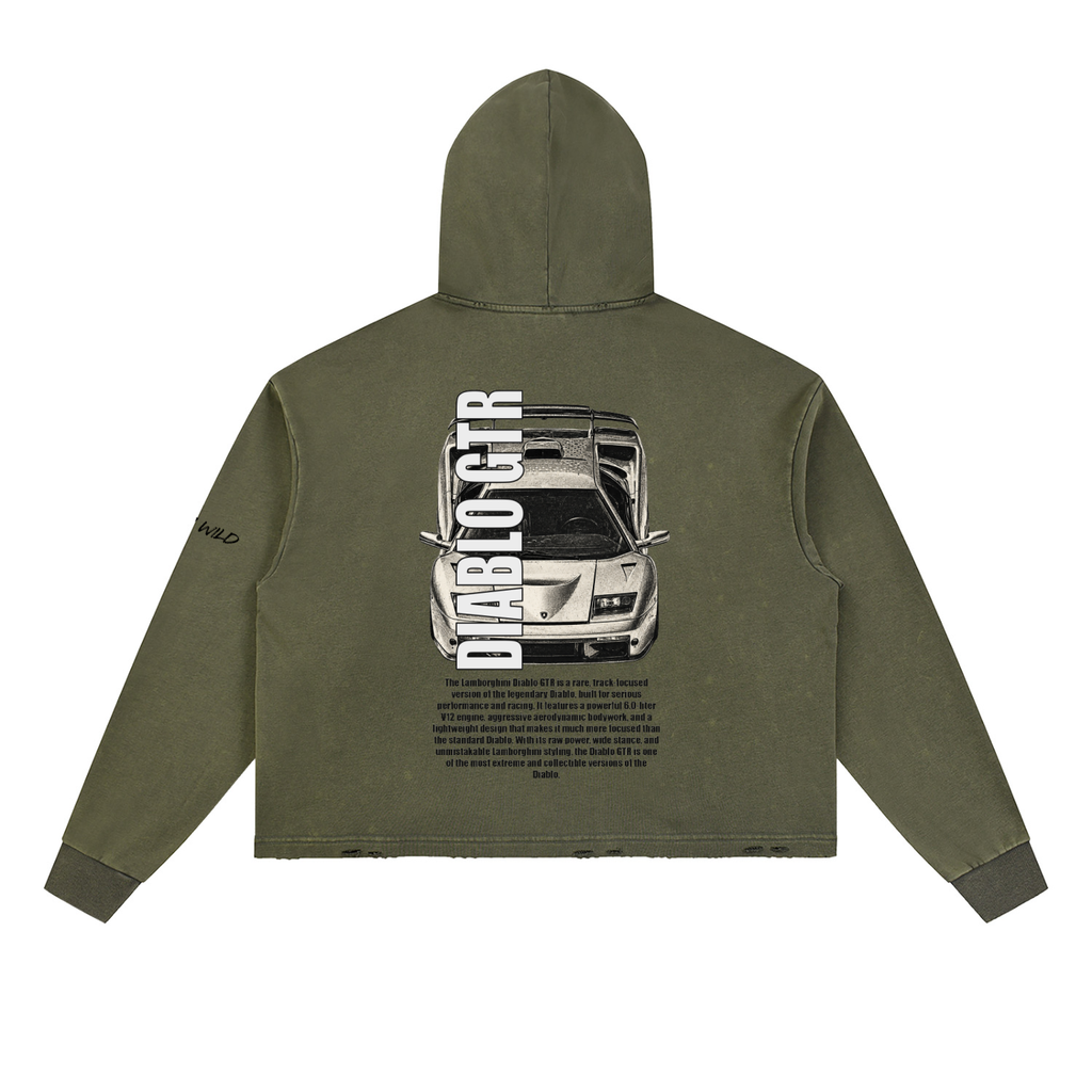 LAMBORGHINI DIABLO GTR Mountain Top Vintage Washed Frayed-Hem Hoodie
