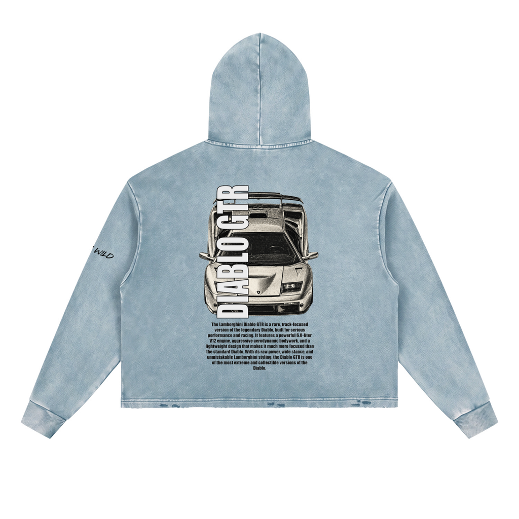 LAMBORGHINI DIABLO GTR Mountain Top Vintage Washed Frayed-Hem Hoodie