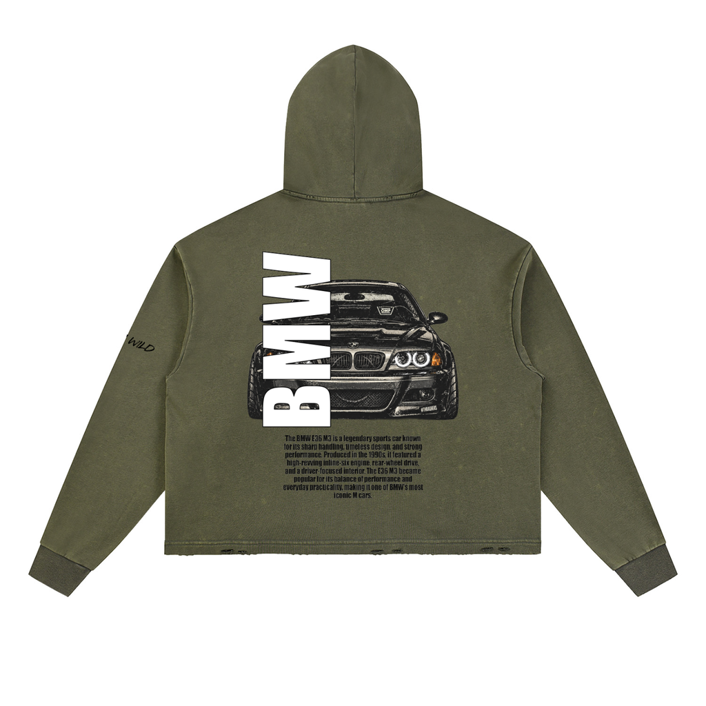 BMW E46 Mountain Top Vintage Washed Frayed-Hem Hoodie