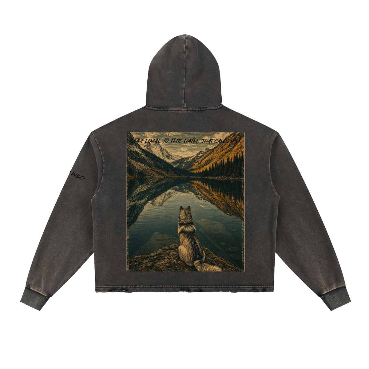 Wolf Graphic Vintage Washed Frayed-Hem Hoodie