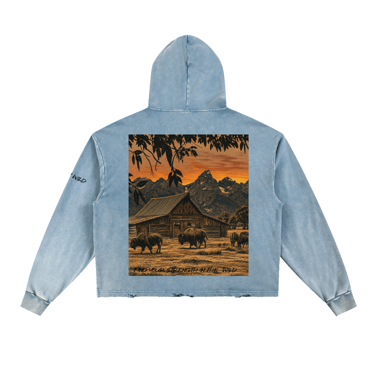Buffalo Graphic Vintage Washed Frayed-Hem Hoodie