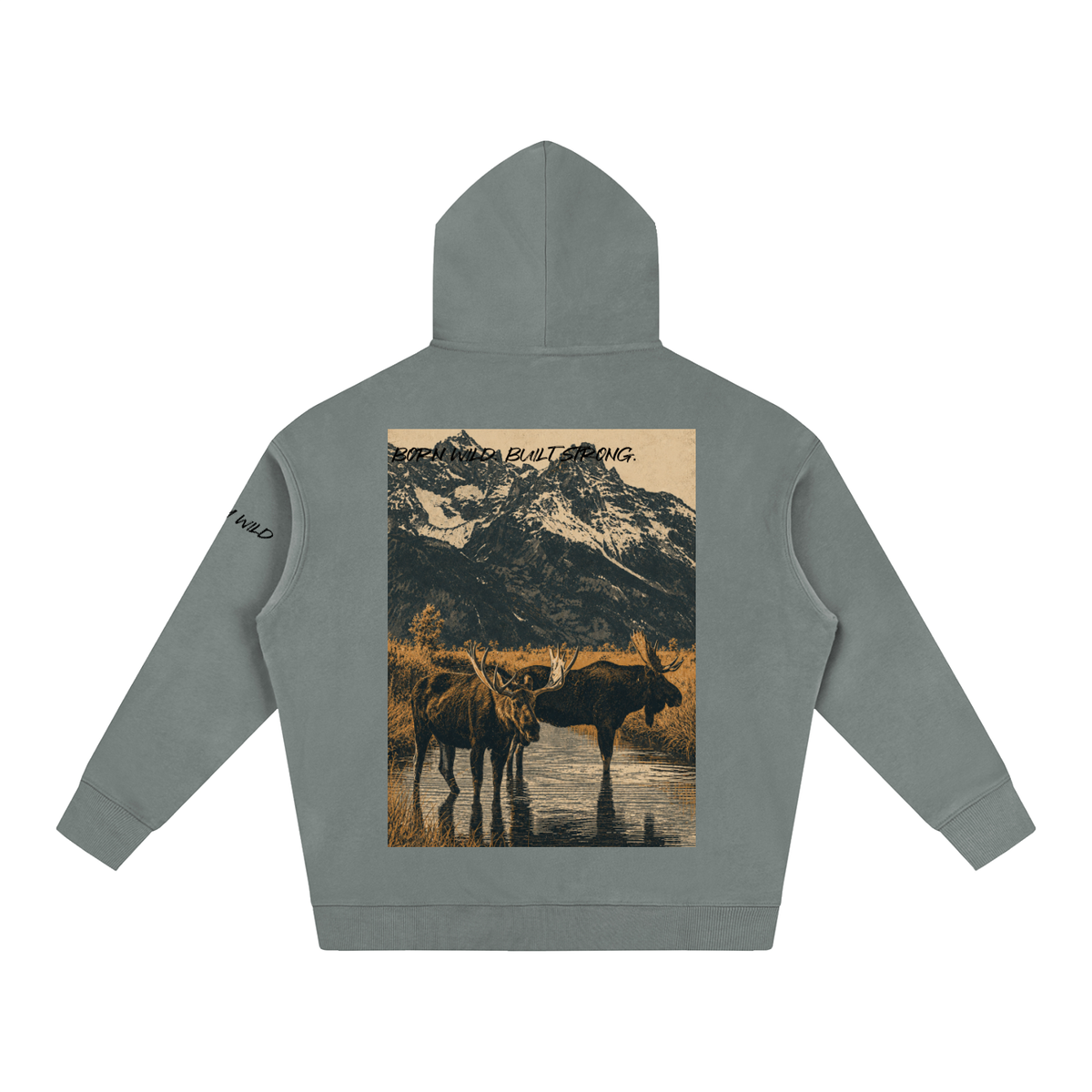 Moose Graphic Oversize Fleeced Hoodie
