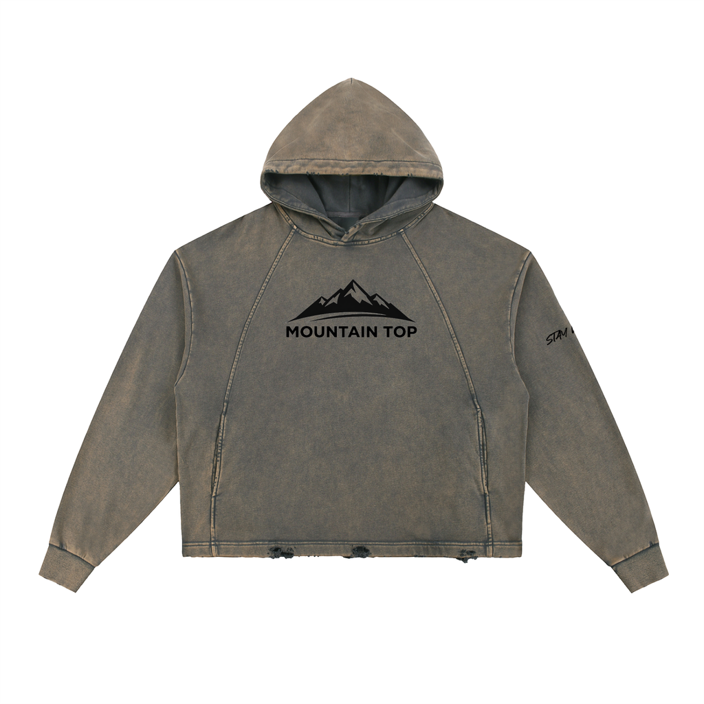 Bighorn Ram Graphic Vintage Washed Frayed-Hem Hoodie