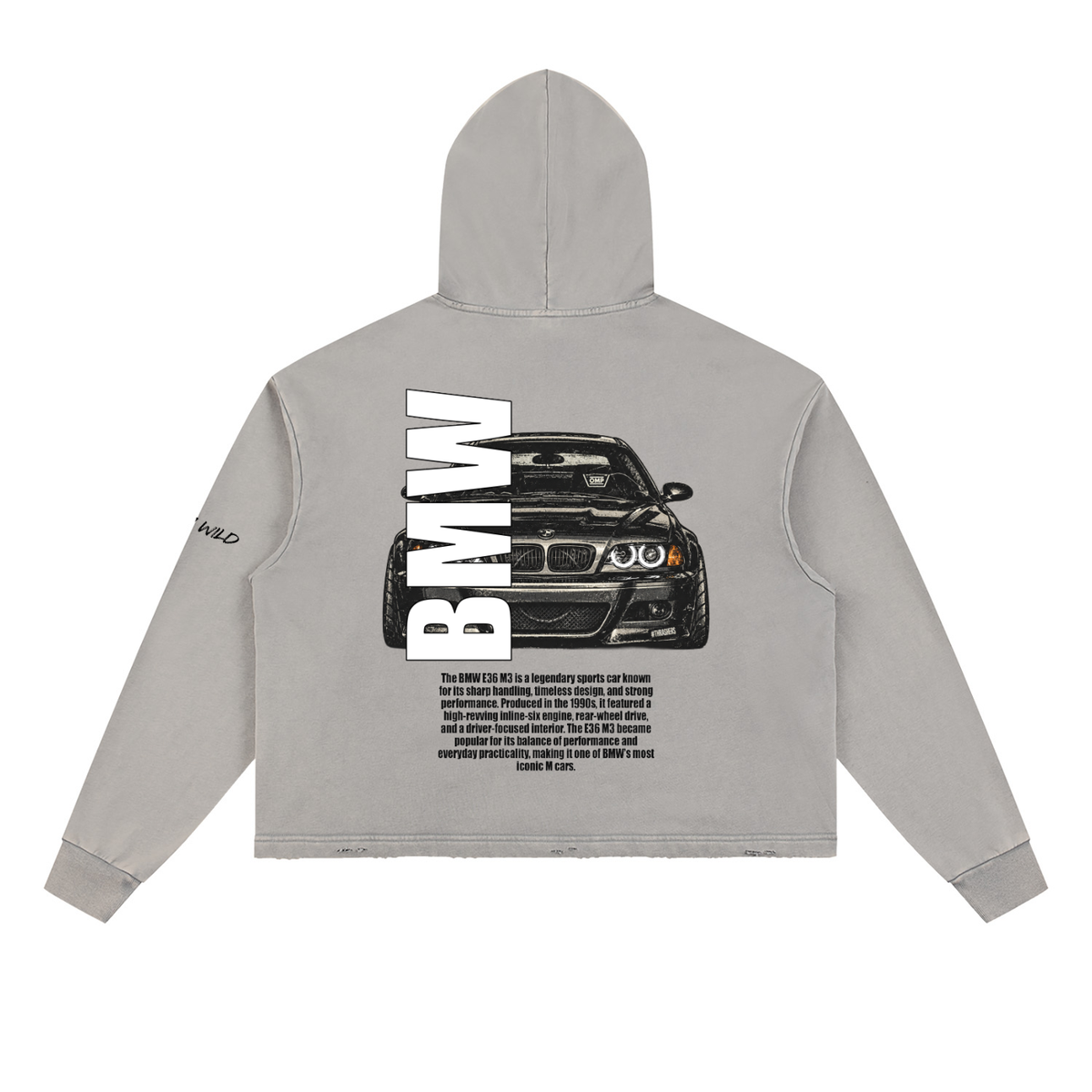 BMW E46 Mountain Top Vintage Washed Frayed-Hem Hoodie
