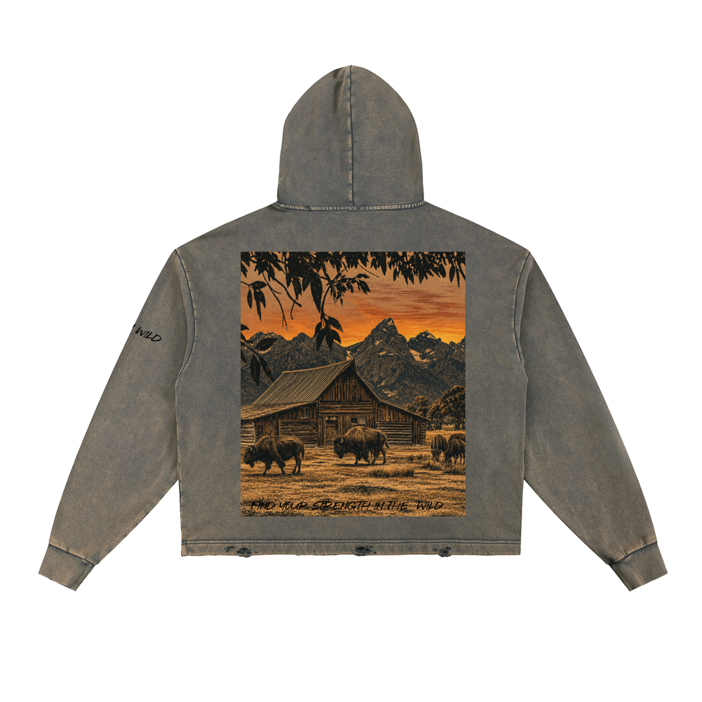 Buffalo Graphic Vintage Washed Frayed-Hem Hoodie