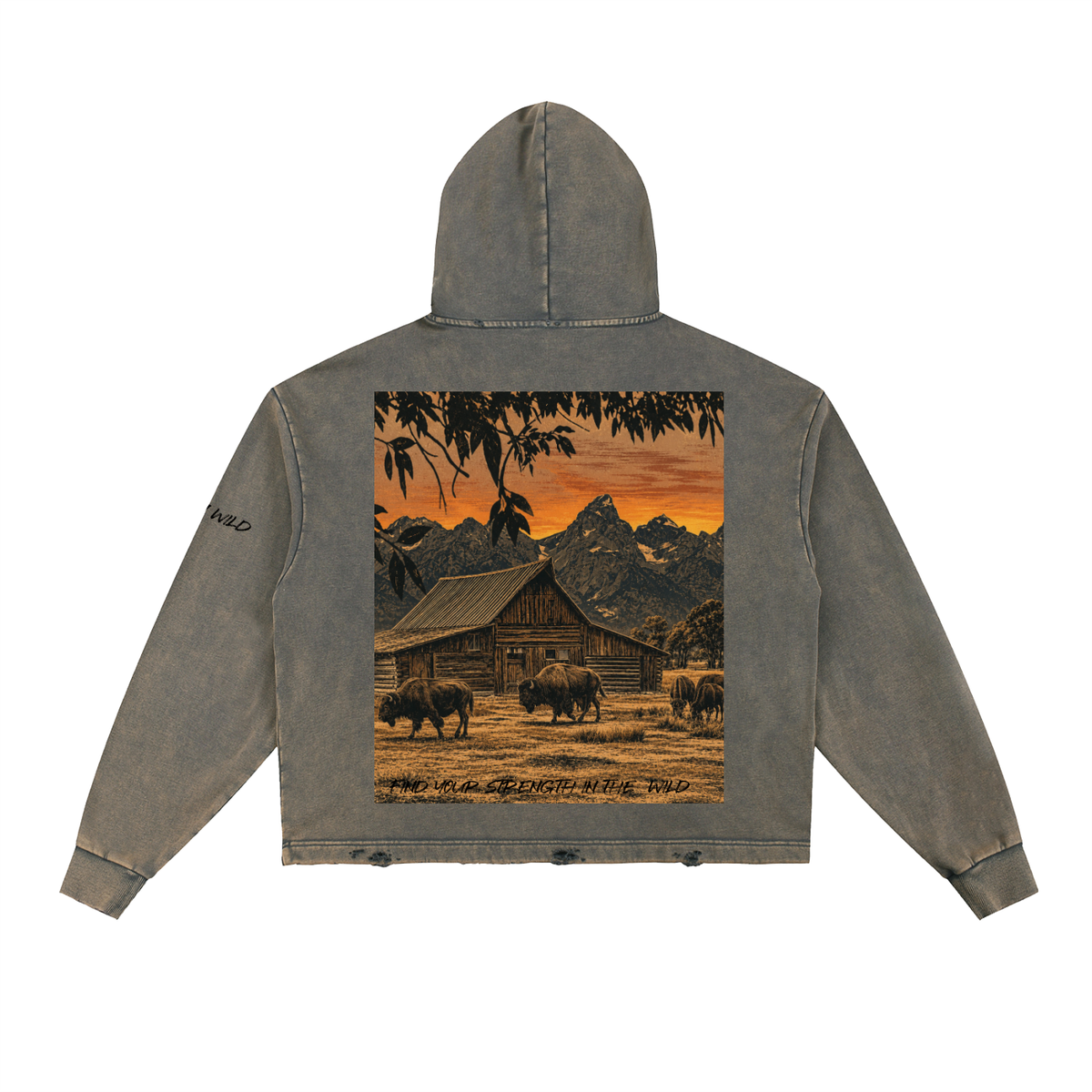 Buffalo Graphic Vintage Washed Frayed-Hem Hoodie
