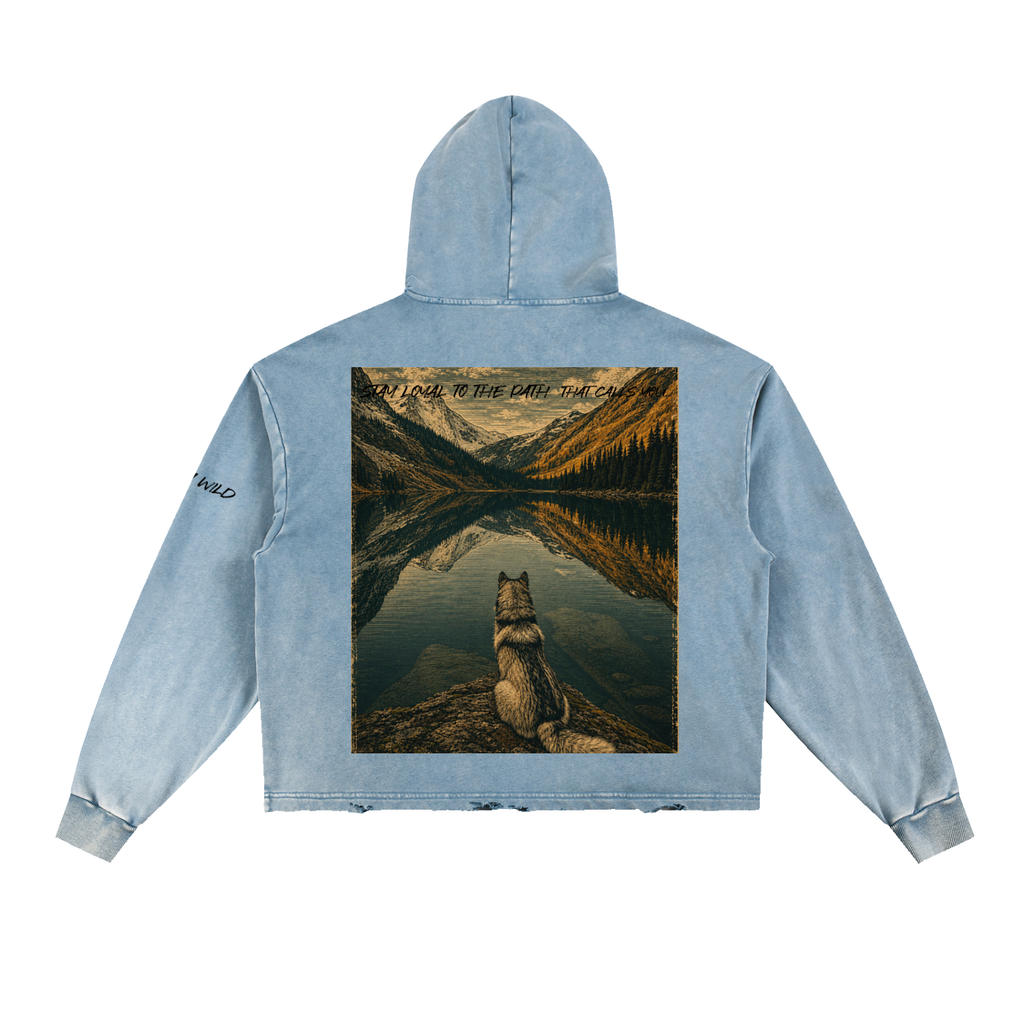 Wolf Graphic Vintage Washed Frayed-Hem Hoodie
