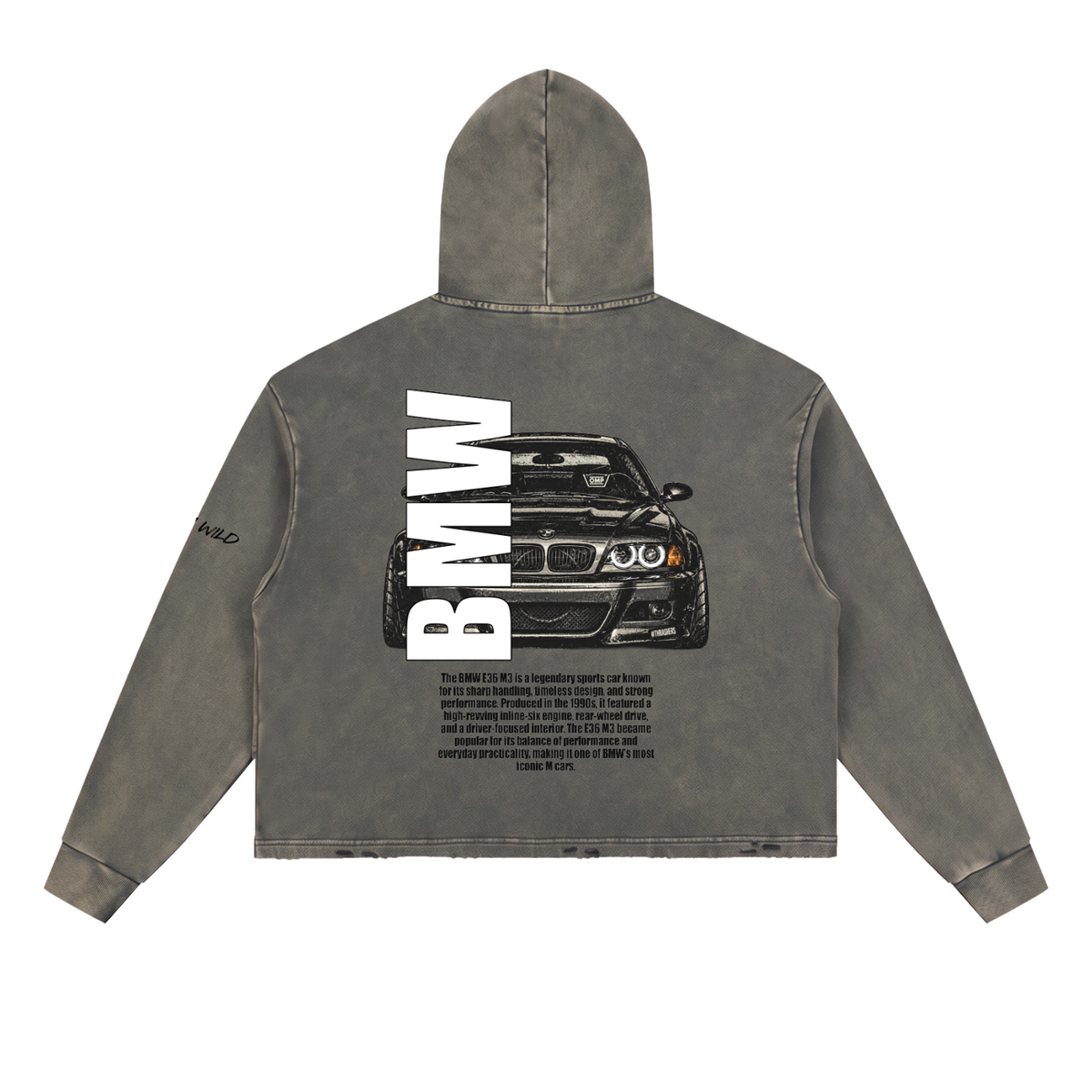 BMW E46 Mountain Top Vintage Washed Frayed-Hem Hoodie