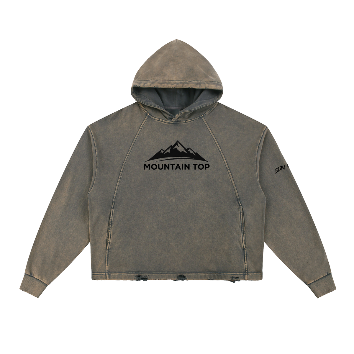 Wolf Graphic Vintage Washed Frayed-Hem Hoodie