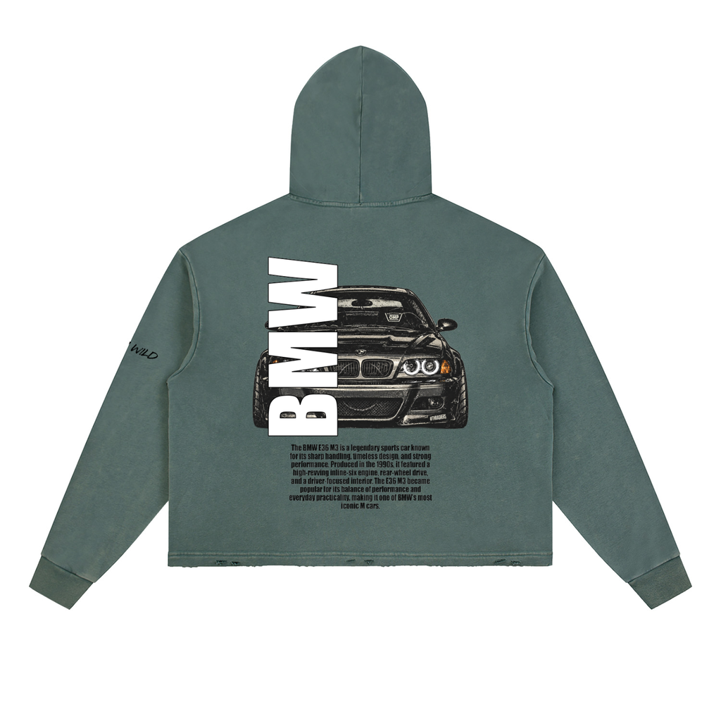 BMW E46 Mountain Top Vintage Washed Frayed-Hem Hoodie