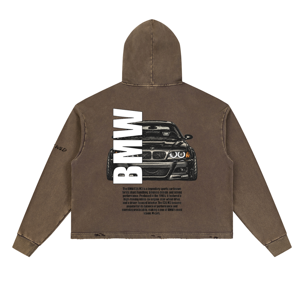 BMW E46 Mountain Top Vintage Washed Frayed-Hem Hoodie