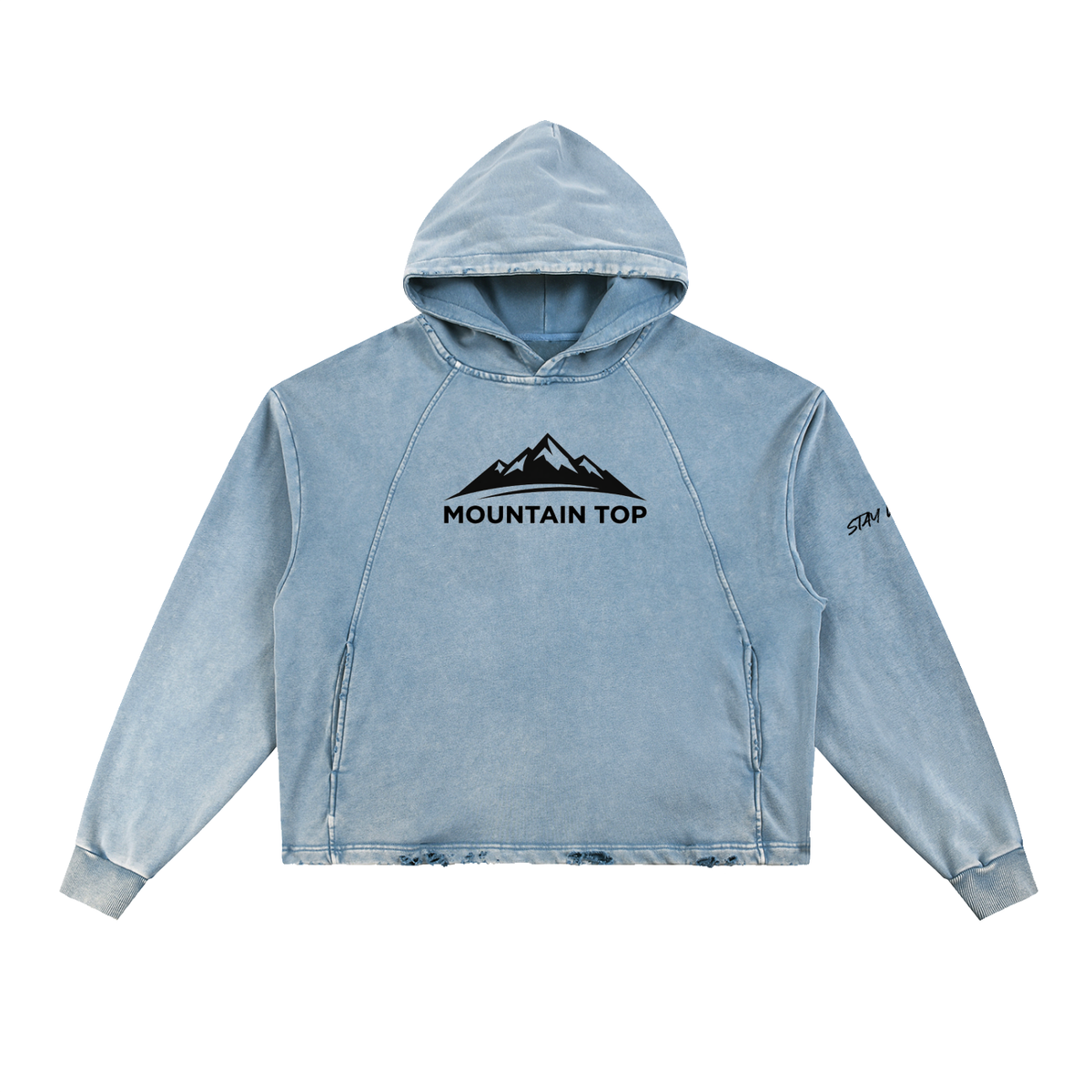 Bighorn Ram Graphic Vintage Washed Frayed-Hem Hoodie