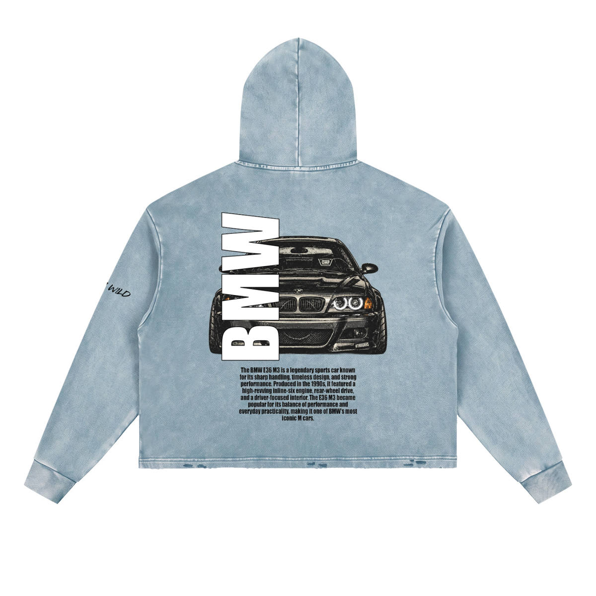 BMW E46 Mountain Top Vintage Washed Frayed-Hem Hoodie