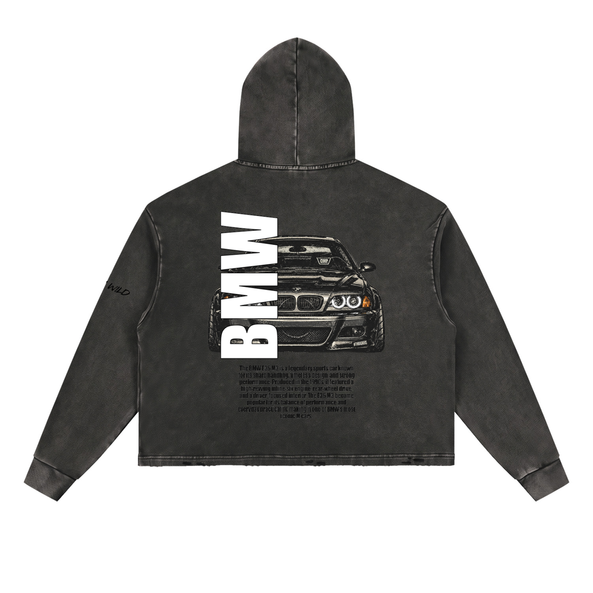 BMW E46 Mountain Top Vintage Washed Frayed-Hem Hoodie
